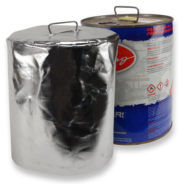 Two cans of racing fuel, one wrapped in a circulating water cooling insulator cover